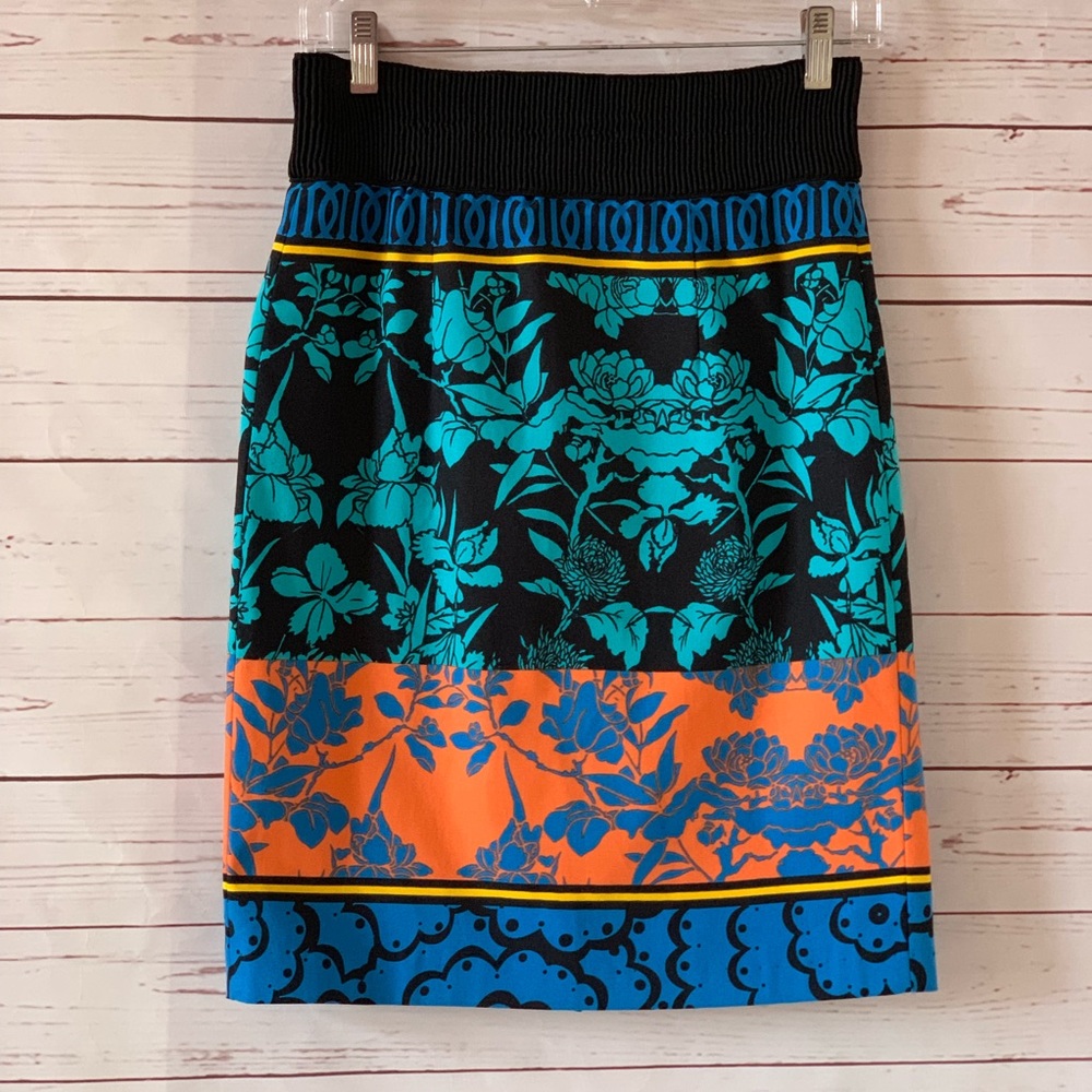 Anthropologie Black, Turquoise & Orange Floral Pencil Skirt